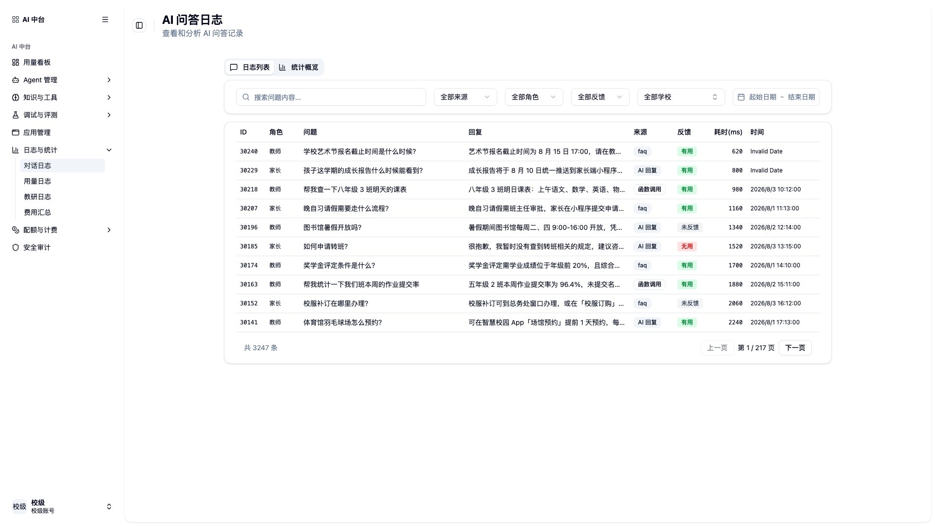 日志与统计页面