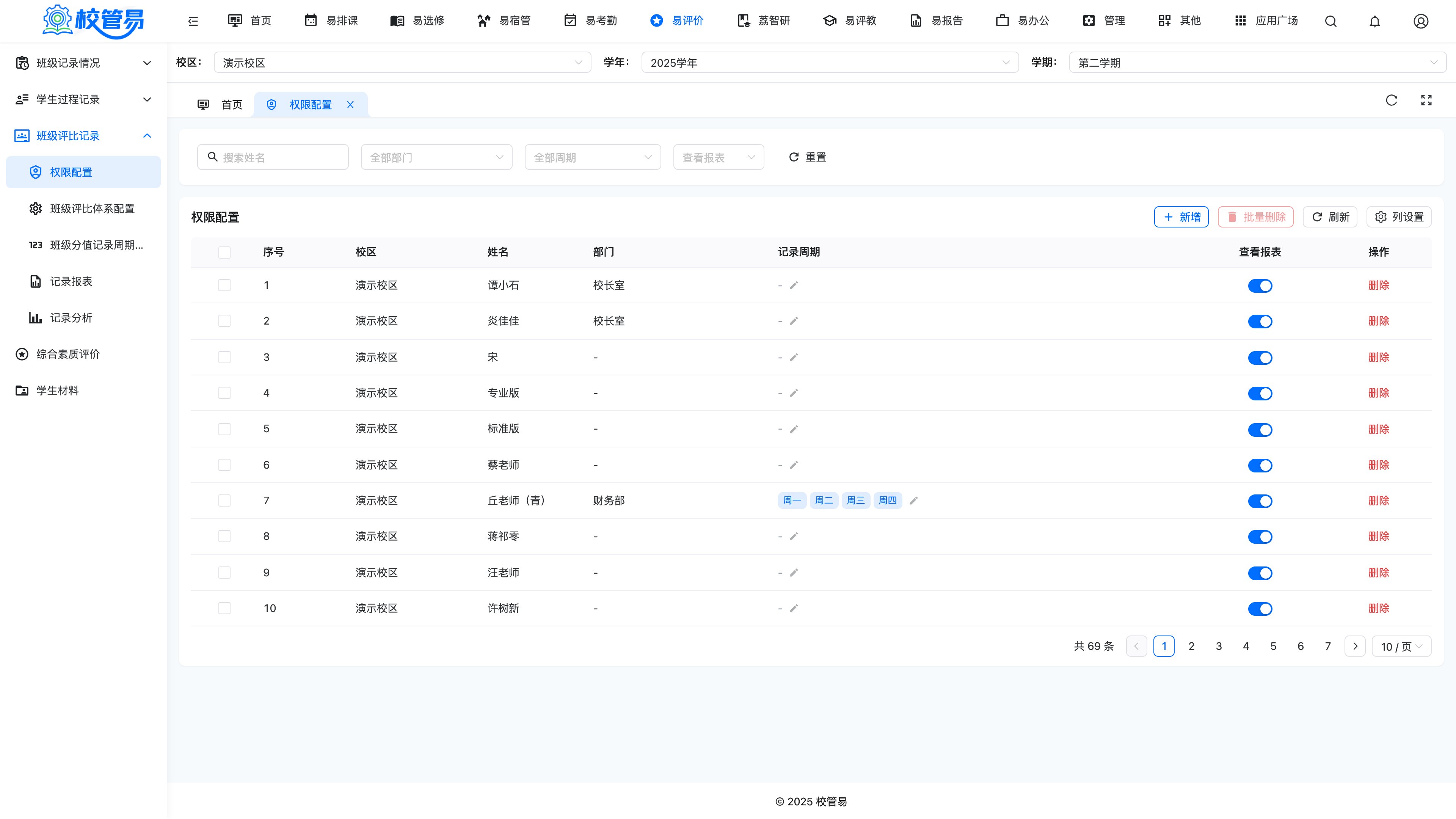 班级评比权限配置页面